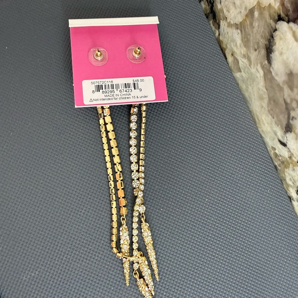 NWT Betsy Johnson Snowflake Rhinestone Crystal Long Dangle Earrings - Picture 8 of 8